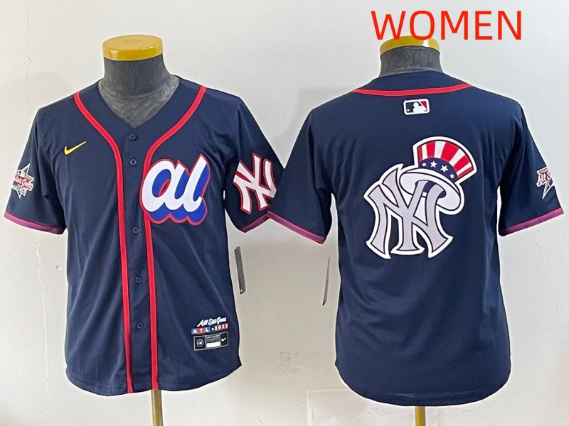 Women 2025 New York Yankees Blank Drak Blue All star Blank Blue Nike MLB Jersey style 13->women mlb jersey->Women Jersey